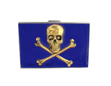 Gold Skull and Crossbones Credit Card Wallet RFID Blocker Inlaid in Hand Painted Navy Enamel 3D Gothic Design Personalize and Color Options