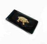 Pig Money Clip Inlaid in Hand Painted Glossy Black Enamel Vintage Style Year of the Boar Personalized and Color Option