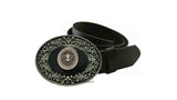 Medusa Medallion Belt Buckle Inlaid in Hand Painted Black Onyx Enamel Greek Key with Gorgon Inspired Color Assortment Options