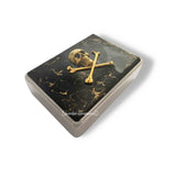 Skull and Crossbones Jewelry Box Inlaid in Hand Painted Black with Gold Swirl Enamel Vintage Style with Personalized and Color Options