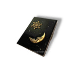Moon and Star Cigarette Case Inlaid in Hand Painted Glossy Black with Silver Splash Enamel CelestialDesign Personalized and Color Options