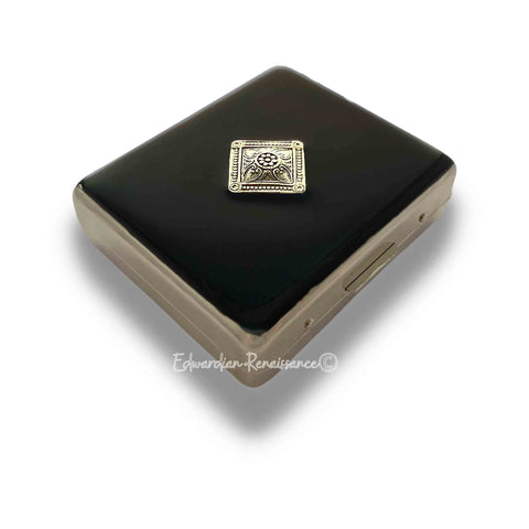 Art Deco Weekly Pill Box with 8 Compartments Geometric Inspired Inlaid in Hand Painted Black Enamel with Personalized and Color Options