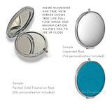 Silver Serpent Compact Mirror in Hand Painted Glossy Black Enamel Vintage Style Snake Design with Color and Personalized Options