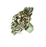Large Lions Head Ring plated in Antiqued Sterling Silver Gothic Victorian Gargoyle Leo Statement Ring with Adjustable Band