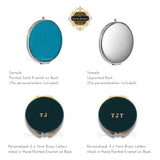 Moon and Stars Compact Mirror Inlaid in Hand Painted Black Enamel Vintage Style Celestial Design with Color and Personalized Options