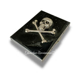Skull and Crossbones Metal Cigarette Case in Hand Painted Black Enamel with Splash Gothic Punk Design with Personalized and Color Options