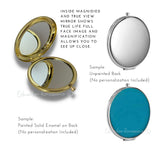 Antique Gold Swallow Compact Mirror in Hand Painted Glossy Ox Blood with Silver Splash Enamel with Color and Personalized Options