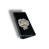 Silver Rose Money Clip in Hand Painted Black Enamel Vintage Style Flower Design with Personalized Color Options