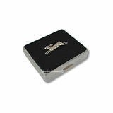 Antique Silver Rabbit Pill Box with 8 Compartments Inlaid in Hand Painted Black Enamel Woodland Hare Inspired Personalized and Color Options