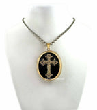 Antique Gold Cross Locket in Hand Painted Glossy Black Enamel Gothic Inspired Necklace with Color and Personalized Option