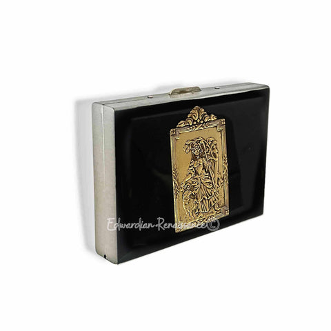 Marie Antoinette Wallet in Hand Painted Black Enamel Renaissance Art Style RFID Blocker Credit Card Case with Personalized and Color Options