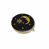 Moon and Stars Compact Mirror Inlaid in Hand Painted Black Enamel Vintage Style Celestial Design with Color and Personalized Options