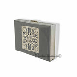 Silver Filigree Wallet in Hand Painted Gray Enamel RFID Blocker Credit Card Case Vintage Art Nouveau Style Personalized and Color Options