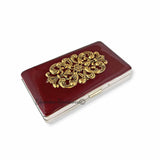Gold Filigree Pill Box with 8 Day Individual Compartments in Ox Blood Enamel Baroque Style Large Weekly Case Personalize Options
