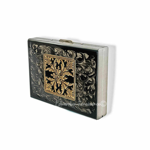 Gold Filigree Wallet in Hand Painted Black Ink Swirl Enamel RFID Blocker Credit Card Case Art Nouveau Style Personalized and Color Options