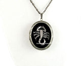 Scorpio Pill Box Locket Inlaid in Hand Painted Glossy Black Onyx Enamel Necklace Penny Dreadful Inspired with Personalized and Color Options