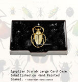 Neo VIctorian Business Card Case Antique Gold Scarab Embellished on Black Enamel with Silver Splash Design Egyptian Beetle Choose your Color