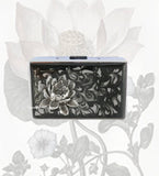 Lotus Flower Wallet Inlaid in Hand Painted Black Swirl Enamel with RFID Blocker Zen Insired Credit Card Case Personalize and Color Options