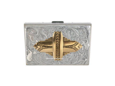 Art Deco Credit Card Wallet Inlaid in Hand Painted Silver Swirl Design Enamel Gatsby Inspired Custom Colors and Personalized Options