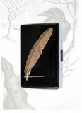 Antique Gold Ravens Feather Metal Cigarette Case Inlaid in Hand Painted Glossy Black Enamel Custom Colors and Personalized Options