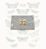 Butterfly Large Business Card Case Inlaid in Hand Painted Silver Swirl Enamel Art Nouveau with Color and Personalized Options Available