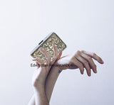 Lion Head Cigarette Case in Hand Painted Gold Enamel Swirl Design Art Deco Leo Inspired with Personalized and Color Options