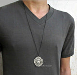 Antique Silver Lion Head Pill Box Necklace Neo Victorian Leo Oval Unisex Locket Necklace with Personalized and Color Options