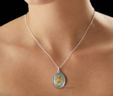 Sea Turtle Locket Inlaid in Hand Painted Metalllic Silver Enamel Nautical Inspired with Personalized and Color Options