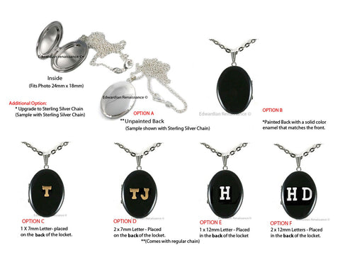 Silver Bee Locket Inlaid in Hand Painted Glossy Black Enamel Oval Locket Insect Necklace with Personalized and Color Options