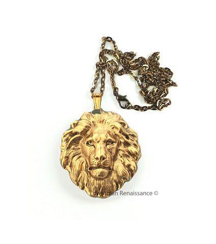 Antique Gold Lion Head Necklace Neoclassic Jewelry  Also Available in Antique Silver