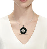 Fleur de Lis Locket in Gossy Black Enamel Geometric Design Necklace with Personalized and Color Options Available