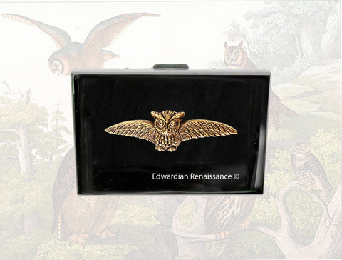 Owl Credit Card Wallet In Hand Painted Black Enamel Gothic Victorian Inspired RFID Blocker Case Personalized and Color Options