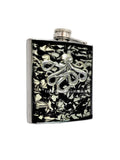 Octopus Flask Inlaid Hand Painted Black Ink Enamel Antique Silver Kraken Vintage Style Personalize and Color Options