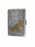 Art Nouveau Metal Cigarette Case Inlaid in Hand Painted Silver Swirl Enamel Dragonfly Design Custom Engraving and Color Options