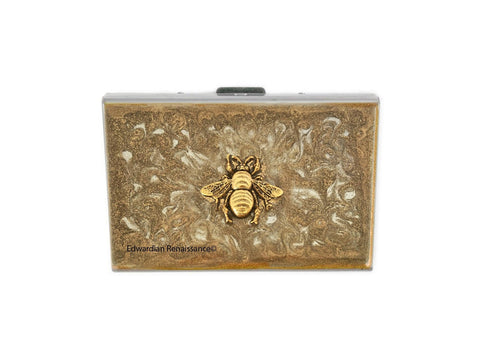 Bee Wallet RFID Blocker Inlaid in Hand Painted Gold Swirl Enamel Neo Victorian Inspired Personalizeand Color Options