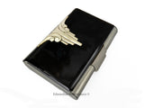 Art Deco Large Business Card Case Inlaid in Black Enamel Geometric Motif with Color and Personalized Options Available