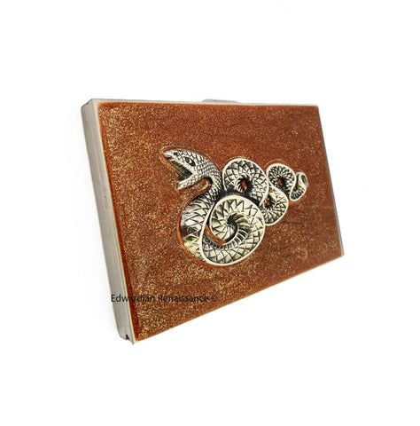 Serpent Cigarette Case in Hand Painted Glossy Metallic Copper Enamel Gothic Victorian Snake with Personalized and Color Options Available