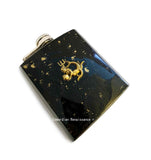 Aquarius Flask Inlaid in Hand Painted Black Enamel with Gold Slash Design Neo Victorian Zodiac with Personalized and Color Options Available