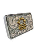 Serpent Cigarette Case Inlaid in Hand Painted Gray Swirl Enamel Art Deco Snake Metal Wallet Personalize and Color Options