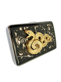 Serpent Cigarette Case Inlaid in Hand Painted Ox Blood Enamel Art Deco Snake Metal Wallet Personalize and Color Options