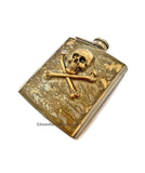 Gold Skull and Crossbones Flask Inlaid in Hand Painted Gold Swirl Design Goth Style with Custom Colors and Personalized Options