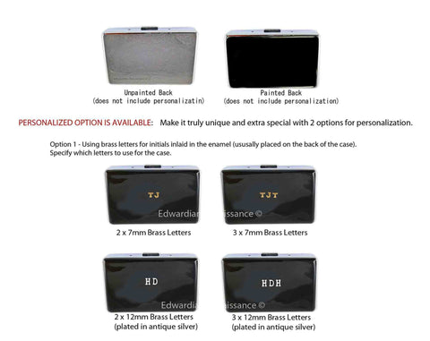 Geometric Cigarette Case in Hand Painted Black Enamel Art Deco Motif Vintage Style with Personalized and Color Options