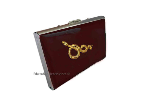 Serpent Wallet Inlaid in Hand Painted Glossy Black Enamel with RFID Blocker Art Deco Insired Credit Card Case Personalize and Color Options