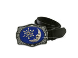 Celestial Belt Buckle Inlaid in Hand Painted Glossy Cobalt Blue Enamel Art Nouveau Inspired Metal Buckle with Assorted Color Options