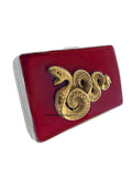 Serpent Cigarette Case Inlaid in Hand Painted Ox Blood Enamel Art Deco Snake Metal Wallet Personalize and Color Options