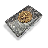 Antique Gold Lion Metal Cigarette Case Inlaid in Hand Painted Enamel Neo Victorian Leo Metal Wallet Custom Engraved and Personalized Options
