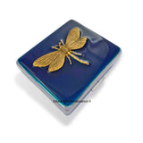 Antique Gold Dragonfly Weekly Pill Case with 8 Compartments in Hand Painted Navy Enamel Art Nouveau Inspired Personalized and Color Options
