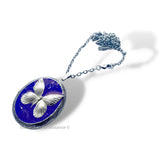 Butterfly Locket Inlaid in Hand Painted Black Glossy Enamel Neo Victorian Pill Box Necklace with Personalized and Color Options Available