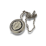 Lion Keepsake Locket Inlaid in Hand Painted Glossy Black Onyx Enamel Neoclassic Pill Box Necklace with Personalized and Color Options
