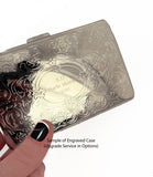 Lizard Cigarette Case Inlaid in Hand Painted Glossy Black Enamel Gothic Victorian Inspired  Personalize ENgraving and COlor Options